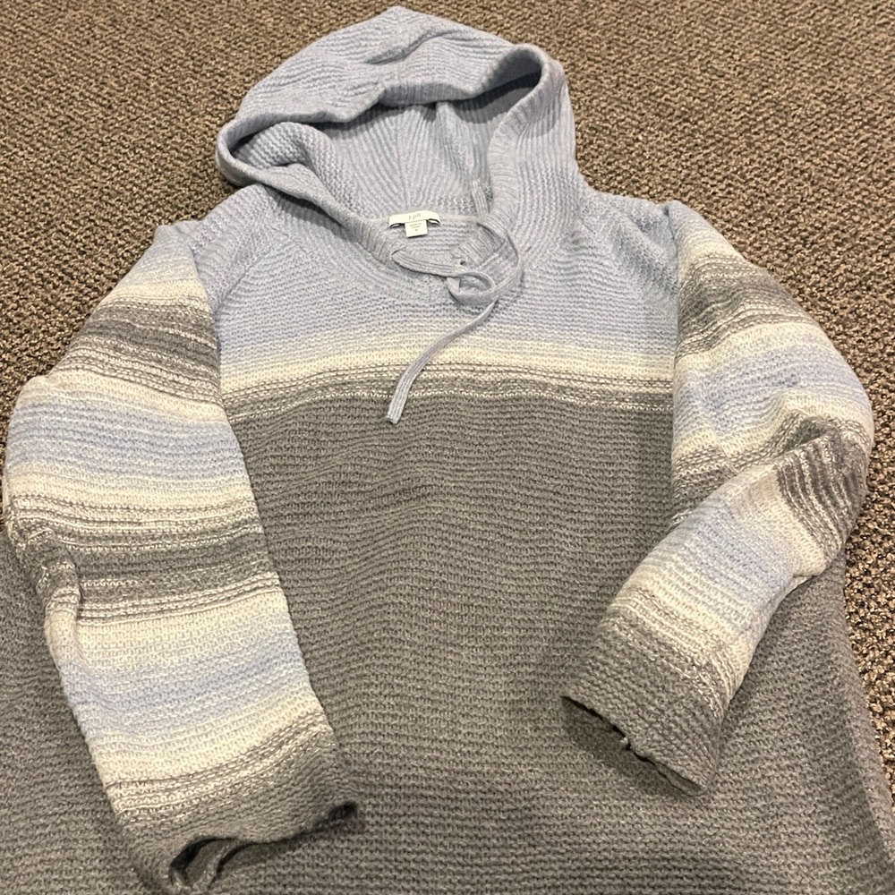 J Jill Gray and Cream Hooded Sweater medium